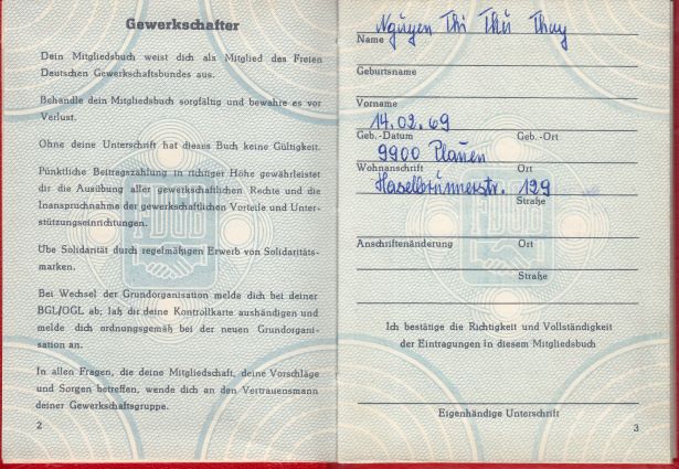 Mitgliedsausweis des Freien Deutschen Gewerkschaftsbundes 